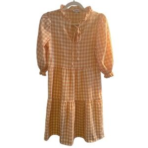 Nanette Lepore Orange Gingham Woman's Dress Size 2 Tiered Puff Sleeves Ruffled